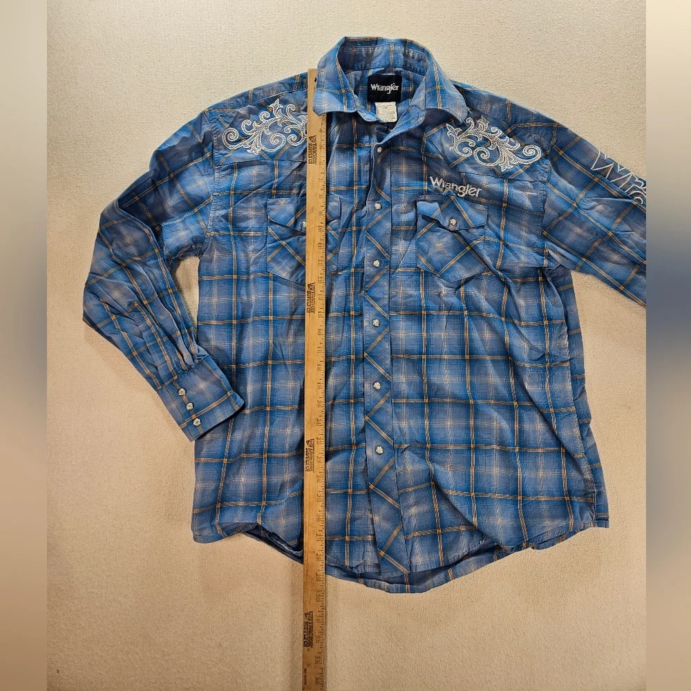 Wrangler Western Pearl Snap Shirt Large Blue Embroidered - Picture 6 of 8